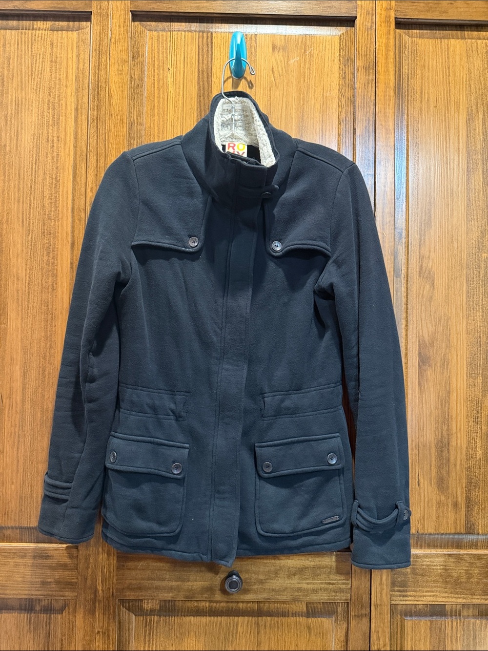 Roxy Black Utility Jacket with Sherpa Trim